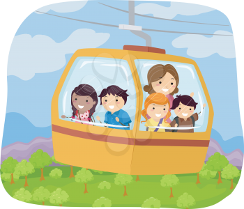 Illustration of Kids Riding a Cable Car to School