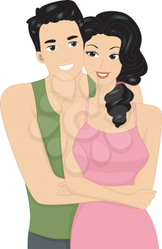 Illustration of a Man Hugging His Partner From Behind