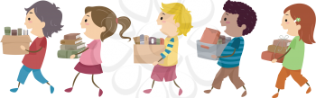 Stickman Illustration of Kids Carrying Boxes of Old Books