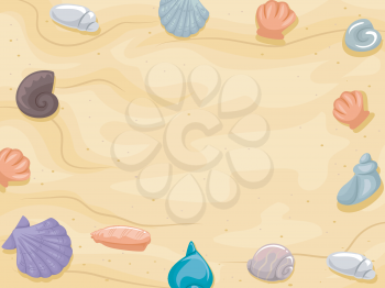 Frame Illustration of Shells Scattered Around a Beach With Yellowish Sand