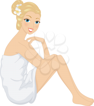 Illustration of a Girl in a Spa Wearing a Towel