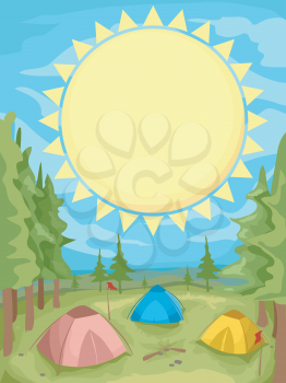 Background Illustration of a Summer Camp With the Sun Shining Brightly Above