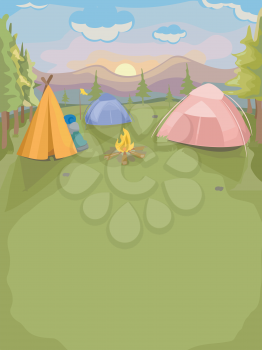 Background Illustration of a Camp Site With Colorful Tents