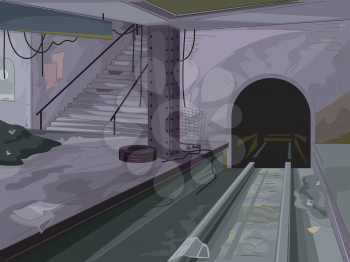 Creepy Illustration of a Dark and Abandoned Subway Station