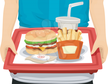 Cropped Illustration of a Person Carrying a Tray Filled With Fast Food