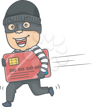 Illustration of a Thief Running While Carrying a Large Credit Card