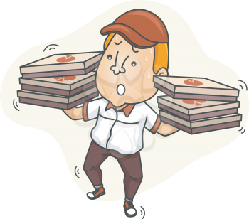 Illustration of a Delivery Man Struggling to Keep His Balance