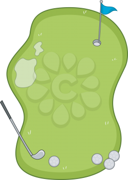 Frame Illustration of a Golf Course with Golf Balls Scattered Around