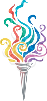Illustration of a Torch with Colorful Swirls on Top