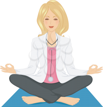 Illustration of a Girl Doctor in a comfortable Sitting Yoga Pose