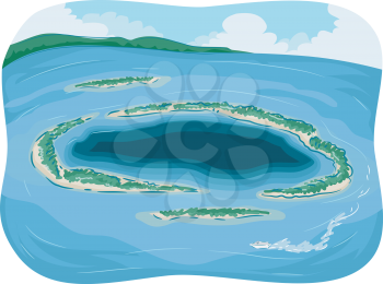 Illustration of a Small Atoll in the Middle of the Ocean
