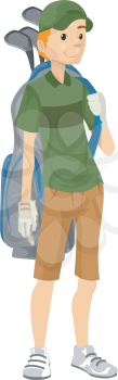 Illustration of a Caddy with a Golf Bag Strung to His Back