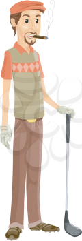 Illustration of a Man Smoking Tobacco While Playing Golf
