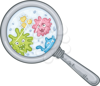 Illustration of an Assortment of Bacteria Visible Under a Magnifying Glass