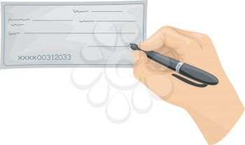 Cropped Illustration of a Hand Signing a Blank Check