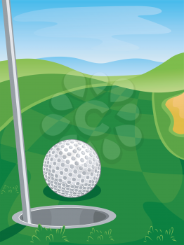 Illustration of a Golf Course with a Golf Ball Lying Close to a Golf Hole
