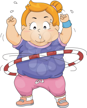 Illustration of an Overweight Girl Exercising by Using a Hula Hoop