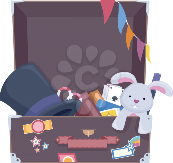 Illustration of a Suitcase Filled with Things Commonly Used by Magicians