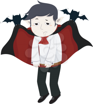 Illustration of a Pair of Bats Lifting a Depressed Vampire