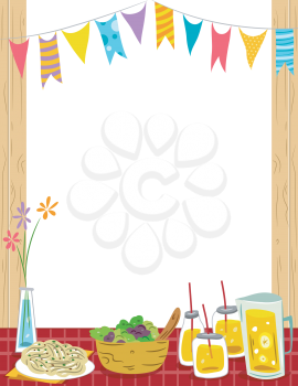 Frame Illustration of a Party Table Filled with Food and Drinks