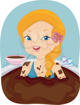 Illustration of a Girl Enjoying a Chocolate Bath