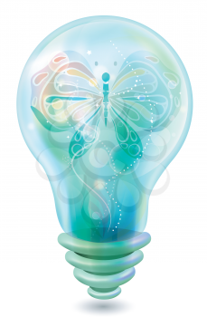 Colorful Illustration of a Light Bulb with a Butterfly Inside - eps10