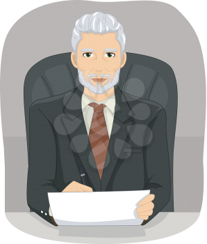 Illustration of an Elderly Businessman Sitting on an Executive Chair
