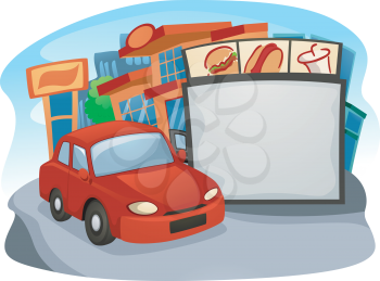 Illustration of a Car at a Drive Thru Restaurant