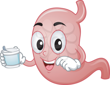 Mascot Illustration of a Stomach while handling a yougart