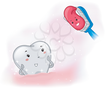 Mascot Illustration of a Happy Toothbrush Facing Clean Tooth