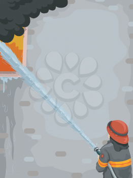 Illustration of a Male Firefighter Putting Out a Fire