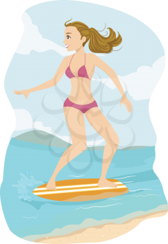 Illustration of a Teenage Girl in a Swimsuit Skimboarding