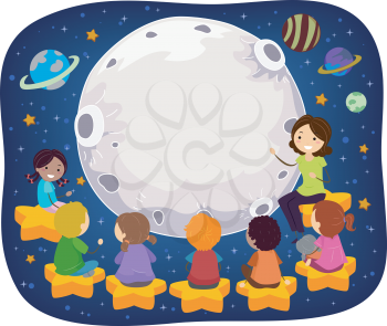 Stickman Illustration of a Teacher Teaching Kids in Space