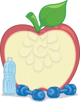 Illustration Featuring an Apple Shaped Board Placed Beside Dumbbells
