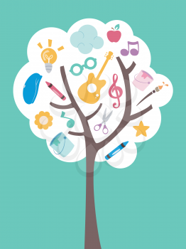 Illustration of a Tree Filled with Music and Art Related Items