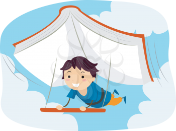 Illustration of a Boy Using a Giant Book as a Glider
