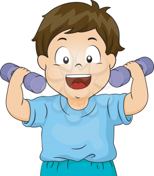 Illustration of a Toddler Lifting Dumbbells