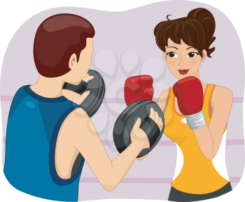 Illustration of a Woman Getting Boxing Lessons