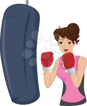 Illustration of a Woman Hitting a Punching Bag