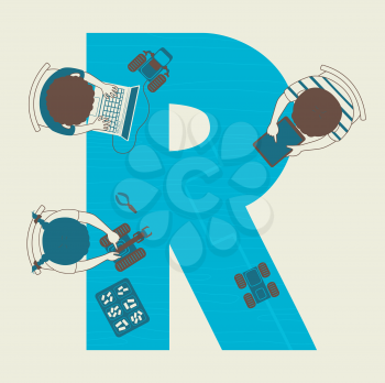 Illustration of Kids Learning About Robotics on a Letter R Table at School