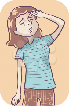Illustration of a Girl Holding Her Head with Mild Headache
