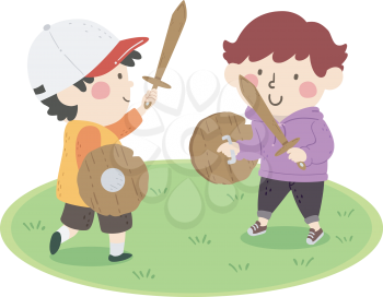 Illustration of Kids Boys Playing Sword and Shield from Medieval Times