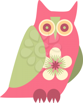 Royalty Free Clipart Image of an Owl With a Flower