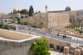 Royalty Free Photo of the View on the Walls of Jerusalem and the Temple Mount, Dome of El Aqsa Mosque and the Dome of the Rock
