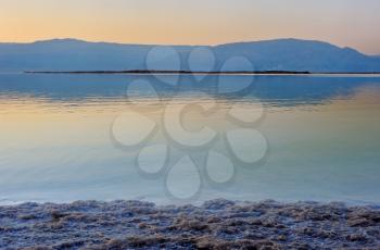 Royalty Free Photo of the Dead Sea at Dawn With the Jordanian Mountains in the Background