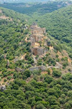 Crusader fortress on the mount Monfort in northern Israel, panorama
