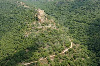 Crusader fortress on the mount Monfort in northern Israel, panorama