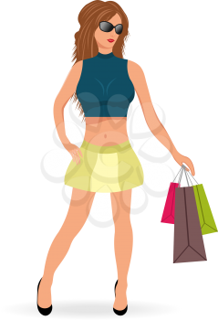Illustration beautiful shopping girl isolated - vector