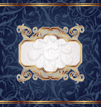 Illustration golden retro emblem, seamless floral texture - vector