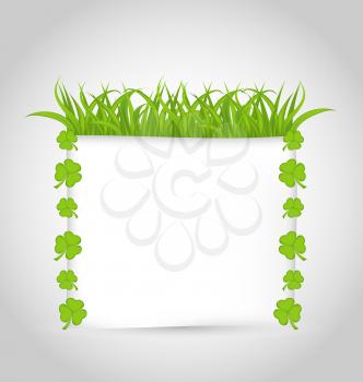 Illustration nature invitation with grass and shamrocks for St. Patrick's Day - vector